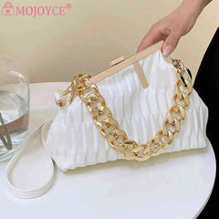 Triangle Pleat Women Crossbody Bag Thick Chain Small Tote Soft PU Leather
