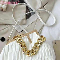 Triangle Pleat Women Crossbody Bag Thick Chain Small Tote Soft PU Leather