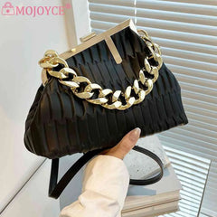 Triangle Pleat Women Crossbody Bag Thick Chain Small Tote Soft PU Leather