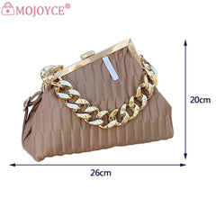 Triangle Pleat Women Crossbody Bag Thick Chain Small Tote Soft PU Leather
