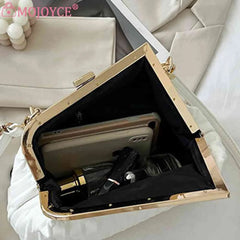 Triangle Pleat Women Crossbody Bag Thick Chain Small Tote Soft PU Leather