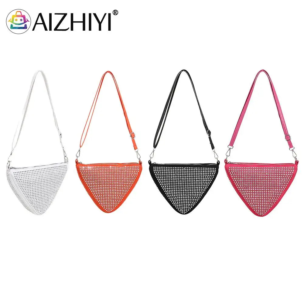 Triangle Rhinestones Shoulder Bag Women Girl Zipper Shopping Messenger Handbag