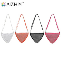 Triangle Rhinestones Shoulder Bag Women Girl Zipper Shopping Messenger Handbag