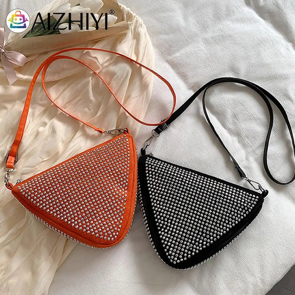 Triangle Rhinestones Shoulder Bag Women Girl Zipper Shopping Messenger Handbag