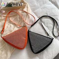 Triangle Rhinestones Shoulder Bag Women Girl Zipper Shopping Messenger Handbag