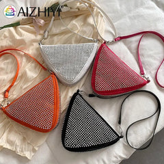 Triangle Rhinestones Shoulder Bag Women Girl Zipper Shopping Messenger Handbag