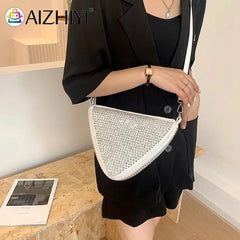 Triangle Rhinestones Shoulder Bag Women Girl Zipper Shopping Messenger Handbag