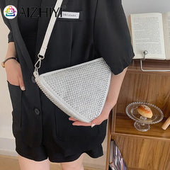 Triangle Rhinestones Shoulder Bag Women Girl Zipper Shopping Messenger Handbag