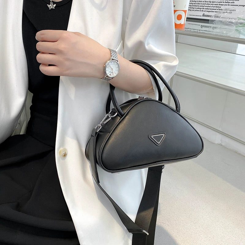 Triangle Women's Messenger Bag Y2K Handbag PU Leather Tote Shoulder Bag