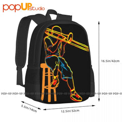 Trombone Psychedelic Backpack Large Capacity School Gym Tote Bag
