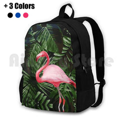 Flamingo & Palm Tree Leaves Green Outdoor Hiking Backpack