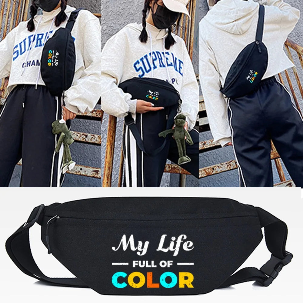 Tryagain Letter Printing Waist Bags Men and Women Chest Pack