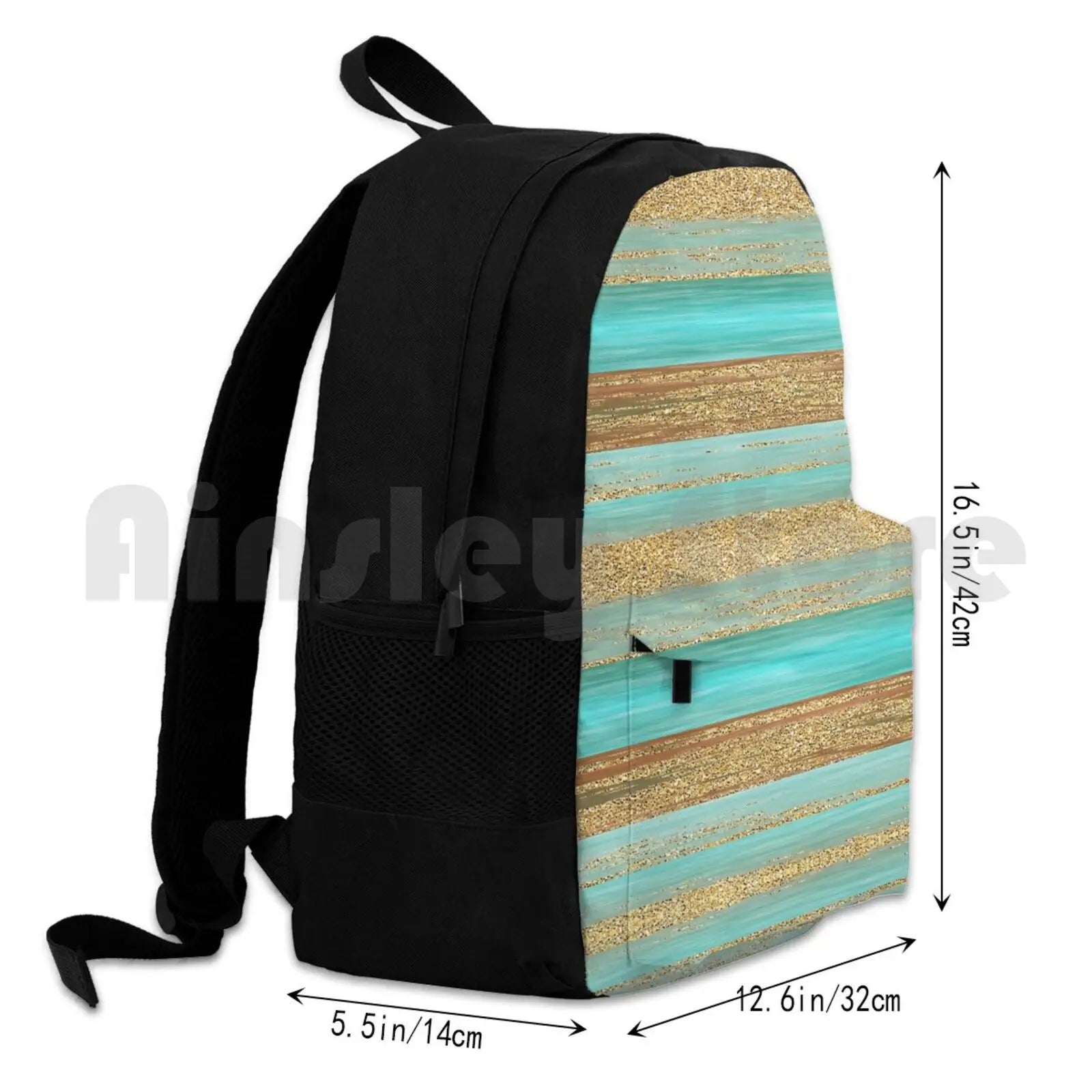 Turquoise Brown Glitter Stripes Art Outdoor Hiking Backpack