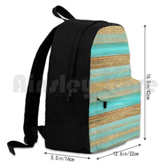 Turquoise Brown Glitter Stripes Art Outdoor Hiking Backpack