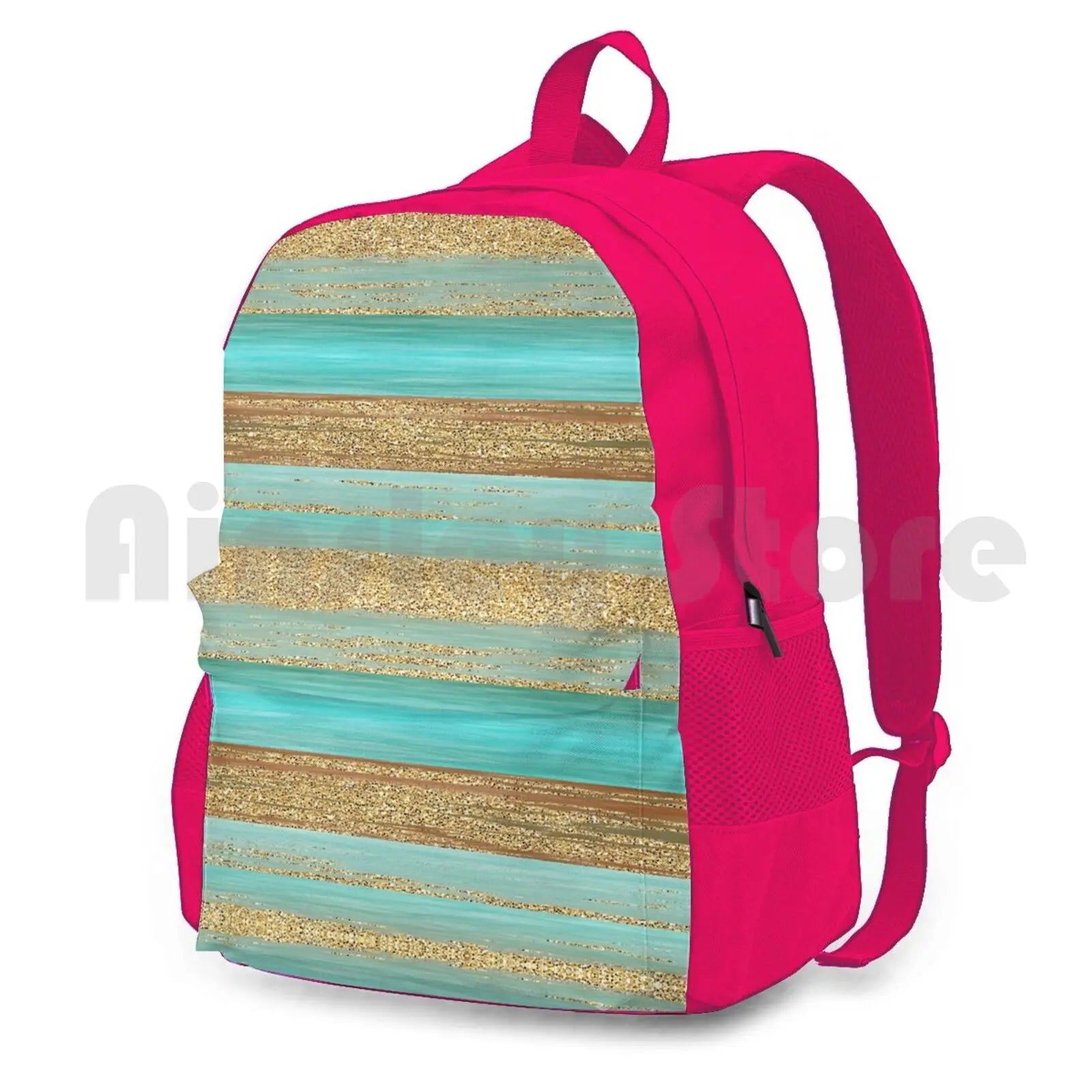Turquoise Brown Glitter Stripes Art Outdoor Hiking Backpack
