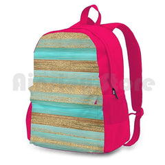 Turquoise Brown Glitter Stripes Art Outdoor Hiking Backpack