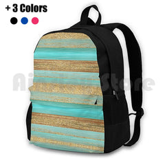 Turquoise Brown Glitter Stripes Art Outdoor Hiking Backpack