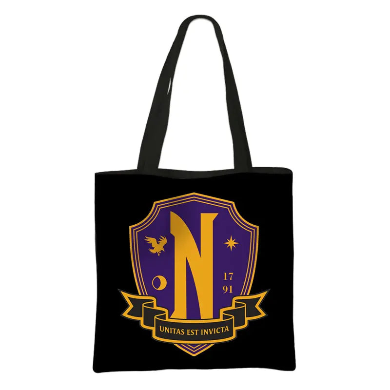 Wednesday Addams Shoulder Bag Nevermore Academy Reusable Handbag Gothic Girl