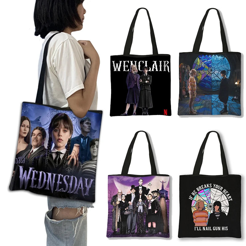 Wednesday Addams Shoulder Bag Nevermore Academy Reusable Handbag Gothic Girl