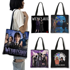 Wednesday Addams Shoulder Bag Nevermore Academy Reusable Handbag Gothic Girl