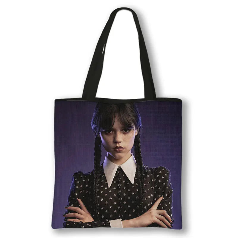 Wednesday Addams Shoulder Bag Nevermore Academy Reusable Handbag Gothic Girl