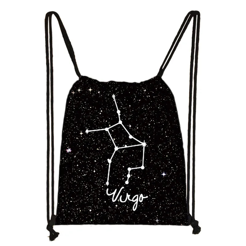 Constellations Zodiac Sign Backpack for Girls Galaxy Drawstring Bag