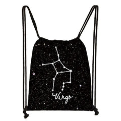 Constellations Zodiac Sign Backpack for Girls Galaxy Drawstring Bag