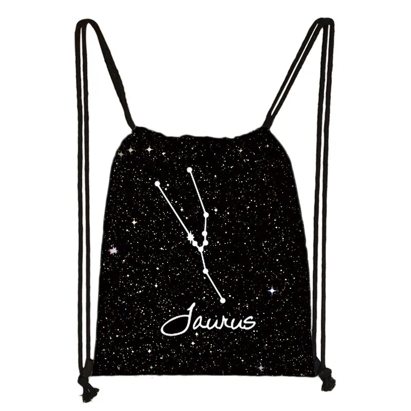 Constellations Zodiac Sign Backpack for Girls Galaxy Drawstring Bag