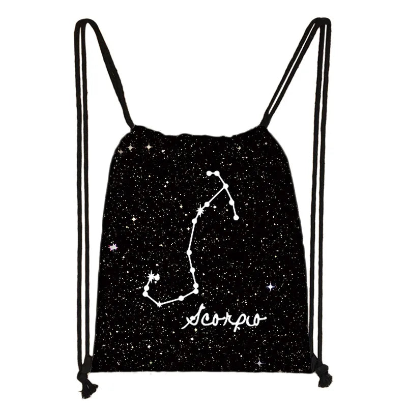 Constellations Zodiac Sign Backpack for Girls Galaxy Drawstring Bag