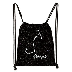 Constellations Zodiac Sign Backpack for Girls Galaxy Drawstring Bag