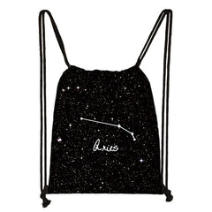 Constellations Zodiac Sign Backpack for Girls Galaxy Drawstring Bag
