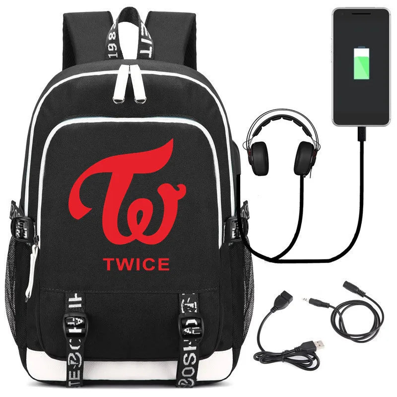 Twice Star Rucksack Backpack Bag w/ USB Port Teenagers Student School Bags