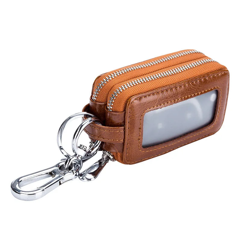 Men Large Capacity Leather Keys Wallets Double Zippers Auto Keys Cases