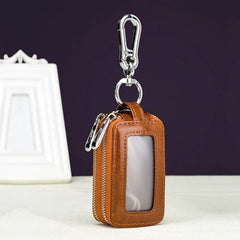Men Large Capacity Leather Keys Wallets Double Zippers Auto Keys Cases