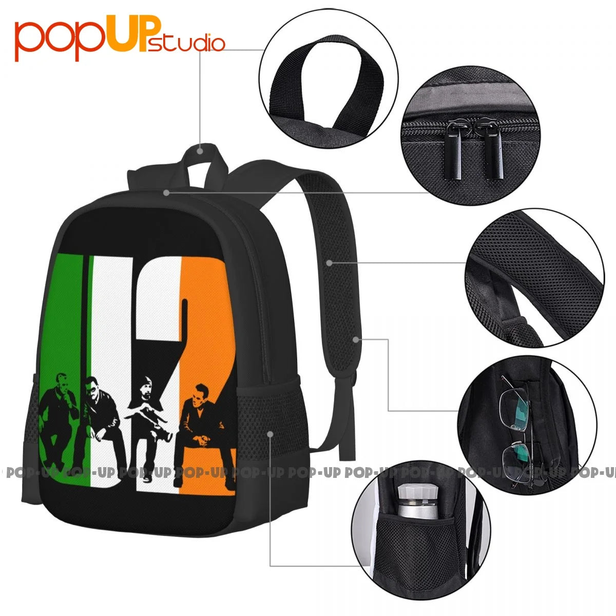U2 Irish Flag Backpack Large Capacity Travel Beach Bag Sports Bag