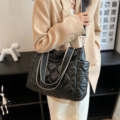 Winter Ladies Handbag Down Quilted Tote Bag Wide Straps Female Shoulder Bag