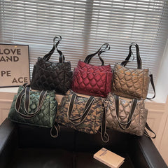 Winter Ladies Handbag Down Quilted Tote Bag Wide Straps Female Shoulder Bag
