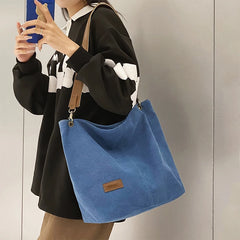 Minimalist Canvas Shoulder Bag Solid Large Capacity Girls Bags Casual Tote Handb