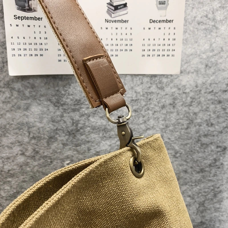 Minimalist Canvas Shoulder Bag Solid Large Capacity Girls Bags Casual Tote Handb