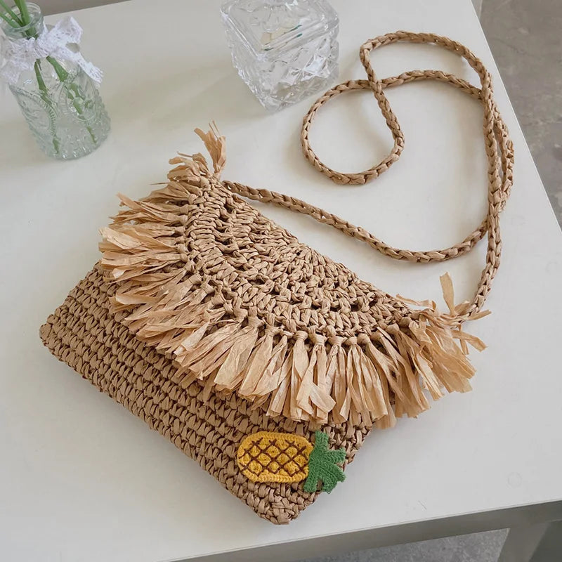 Straw Braided Women's Shoulder Bag Crossbody Beach Messenger Bag