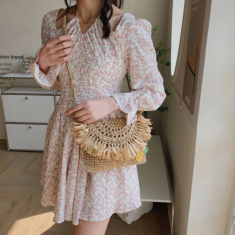 Straw Braided Women's Shoulder Bag Crossbody Beach Messenger Bag