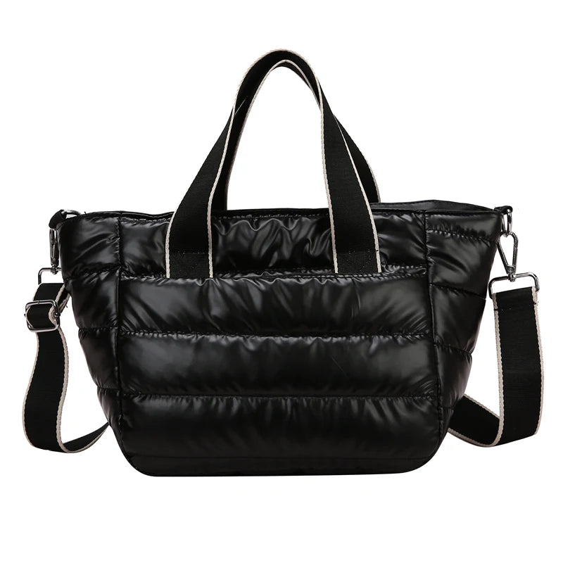 Winter Fluffy Down Handbag Wide Straps Quilted Tote Bag