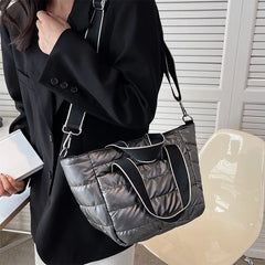 Winter Fluffy Down Handbag Wide Straps Quilted Tote Bag