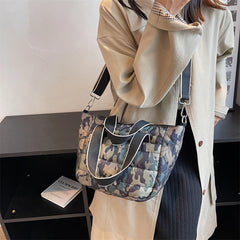 Winter Fluffy Down Handbag Wide Straps Quilted Tote Bag