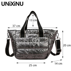 Winter Fluffy Down Handbag Wide Straps Quilted Tote Bag