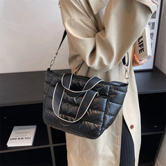 Winter Fluffy Down Handbag Wide Straps Quilted Tote Bag