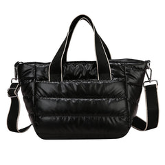 Winter Fluffy Down Handbag Wide Straps Quilted Tote Bag