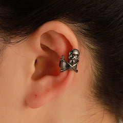 US Dark Skull Ear Clip Retro Gothic Punk Hip-Hop Halloween Earrings