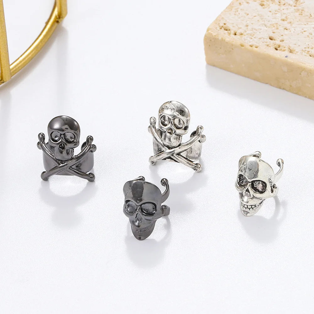 US Dark Skull Ear Clip Retro Gothic Punk Hip-Hop Halloween Earrings