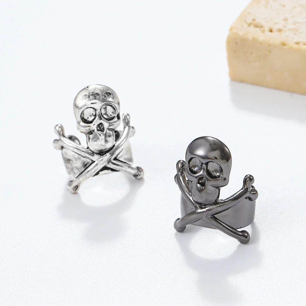 US Dark Skull Ear Clip Retro Gothic Punk Hip-Hop Halloween Earrings